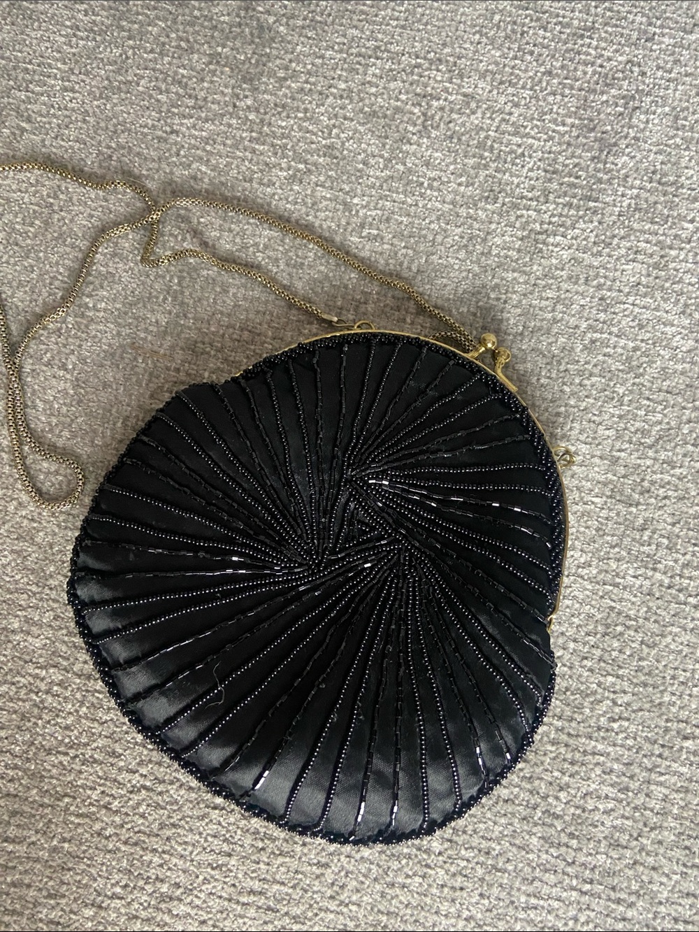 Black Beaded Circle Evening Crossbody Bag
